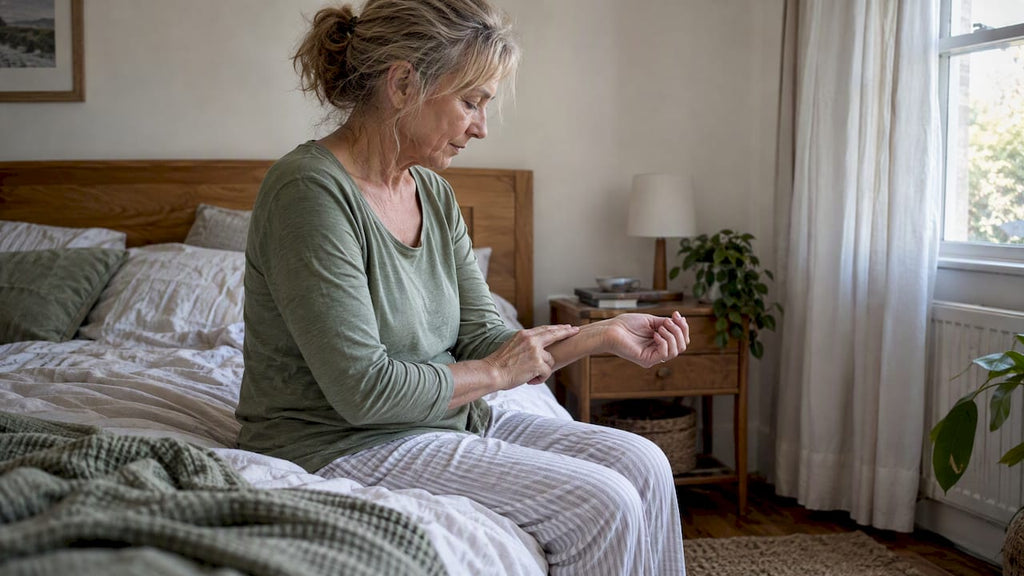 Woman checking her resting pulse at home
