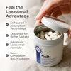 Liposomal NAD+ capsules by Neurogan Health, dietary supplement for energy and cellular health, shown with informational facts.