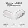 Neurogan Health Liposomal NAD+ Capsules for vitamins and supplements, showing the bottle and label with product details.
