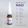 Neurogan Health NAD nasal spray bottle with applicator, highlighting its benefits for nasal health and wellness.