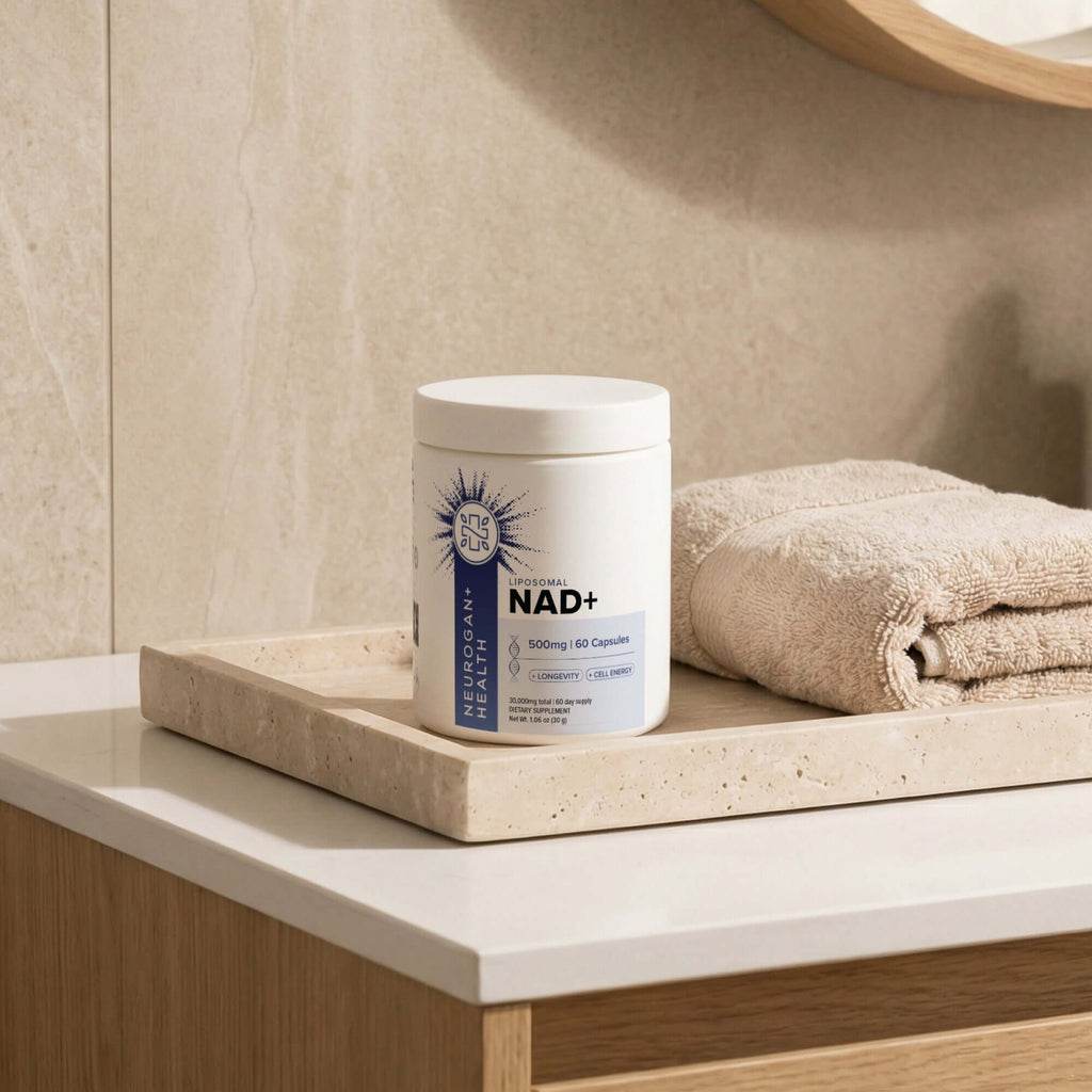 Liposomal NAD+ capsules from Neurogan Health, dietary vitamins and supplements for energy support and cellular health.