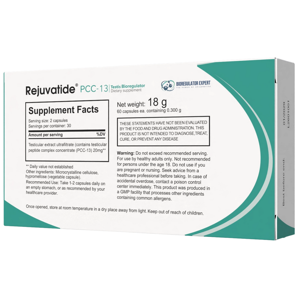 Bioregulators Testis PCC 13 supplement by Integrative Peptides, showing the product bottle with label and capsules.