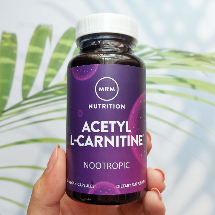 MRM Acetyl L-Carnitine 60 capsules bottle, showing the supplement capsules and label on the container.