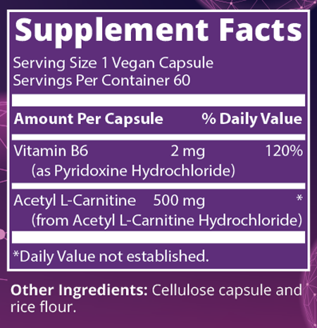 Bottle of MRM Acetyl L-Carnitine 60 capsules with label visible, showing supplement capsules and branding.