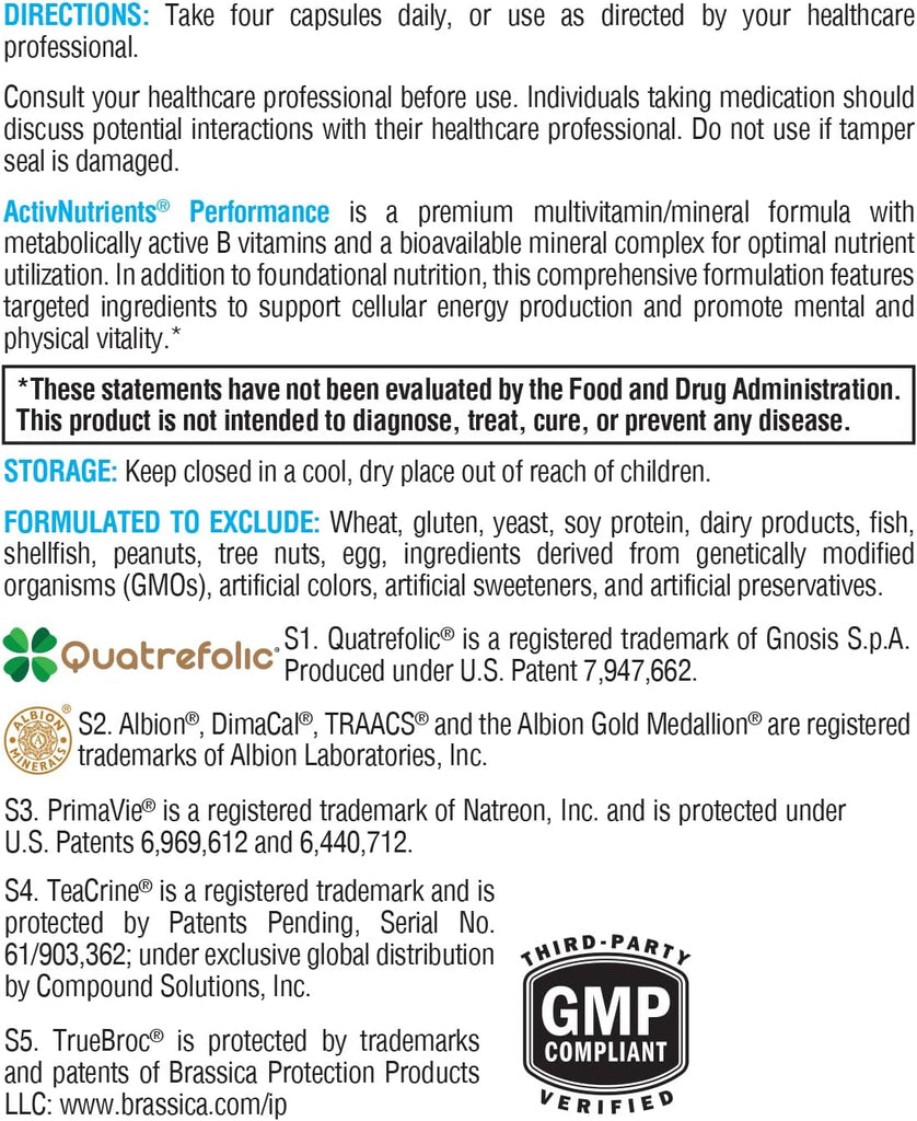 ActivNutrients® Performance 120 Capsules - XYMOGEN® - Healthspan Holistic