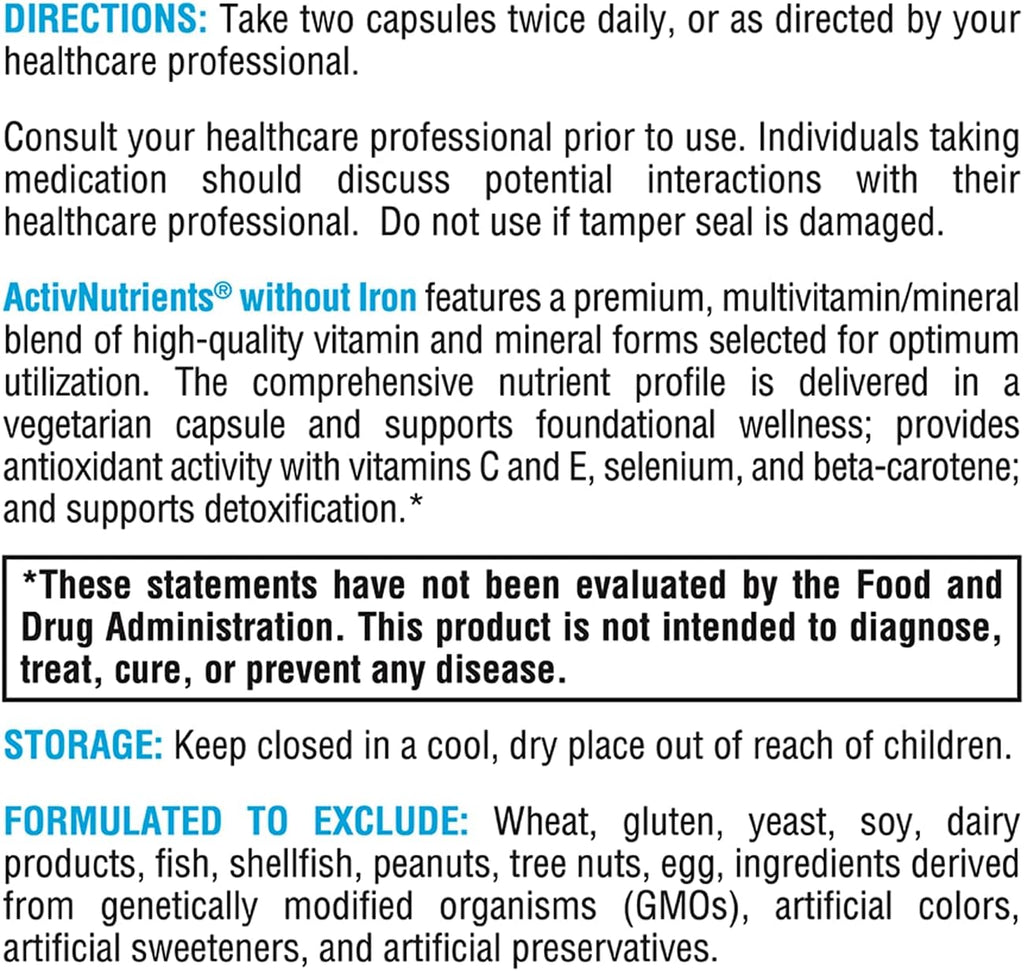 ActivNutrients® without Iron 120 Capsules - XYMOGEN® - Healthspan Holistic