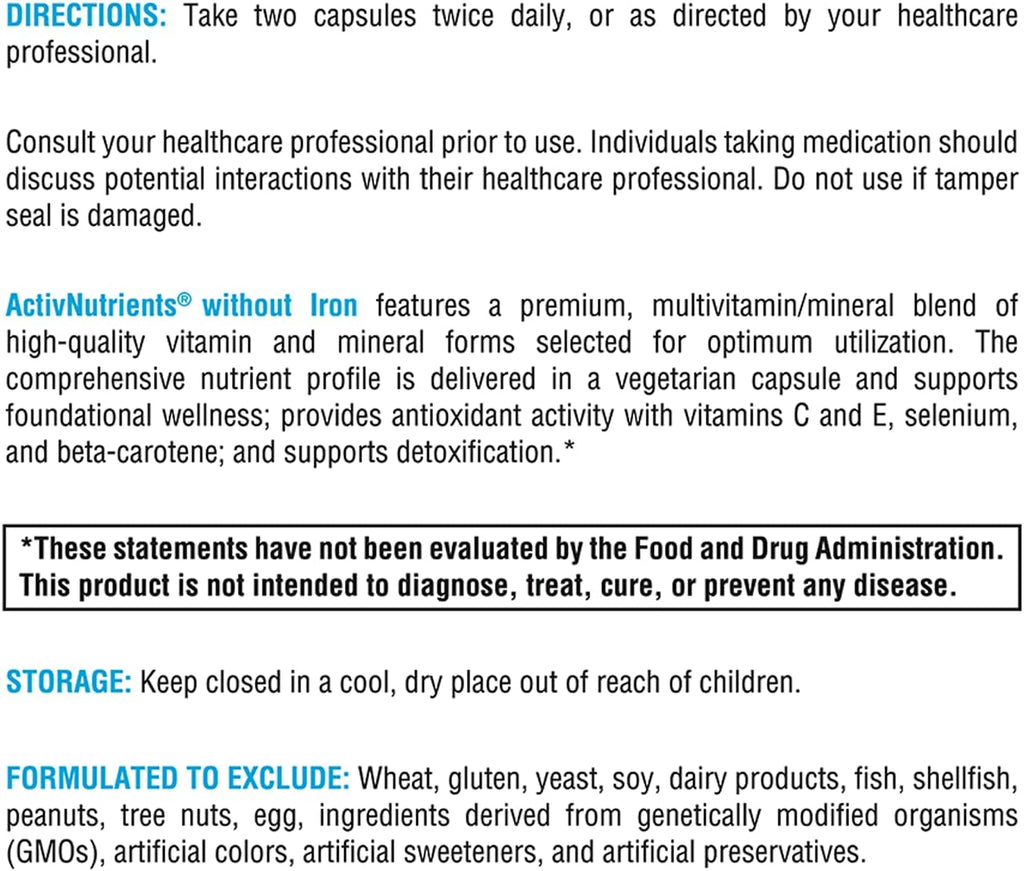 ActivNutrients® without Iron 240 Capsules - XYMOGEN® - Healthspan Holistic