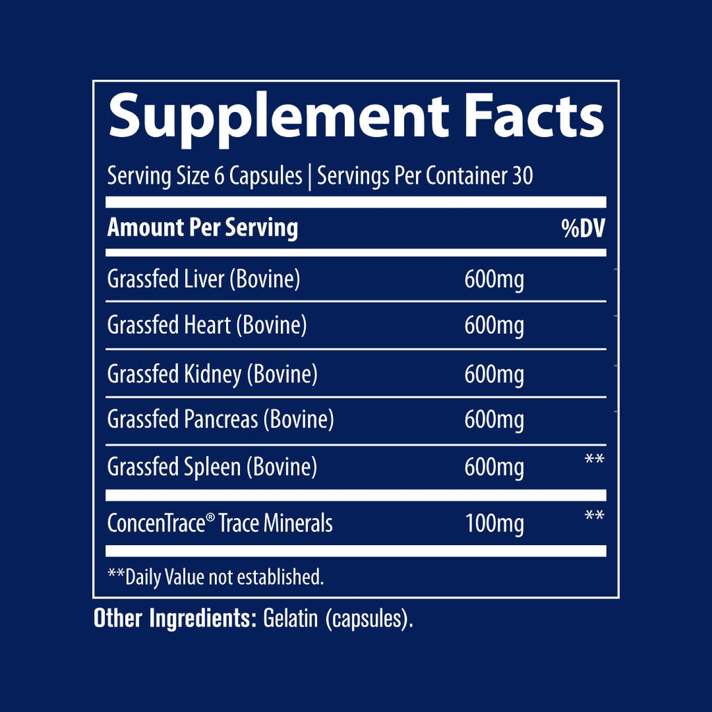 Beef Organs 500 mg 180 Capsules - Trace Minerals - Healthspan Holistic