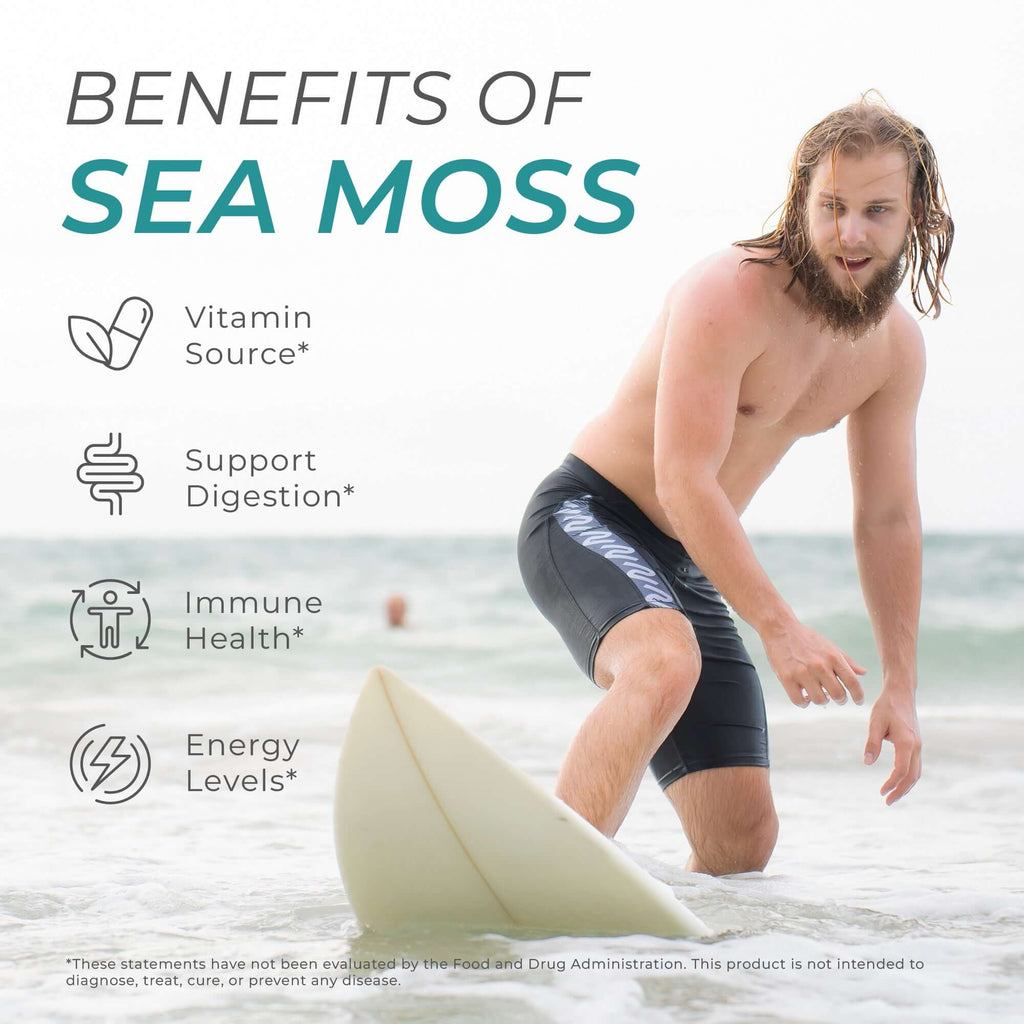 Neurogan Health Sea Moss Capsules, a dietary supplement, with a focus on natural benefits of sea moss in a clear bottle.