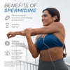 Neurogan Health Spermidine Drops bottle next to a glass of water, highlighting benefits of spermidine for cellular health and longevity.