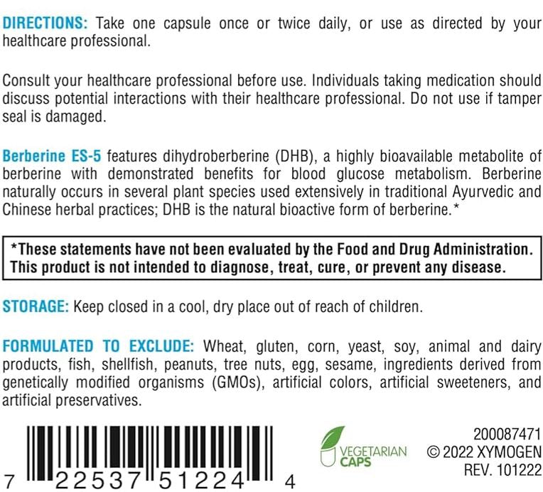 Berberine ES-5 60 Capsules - XYMOGEN® - Healthspan Holistic