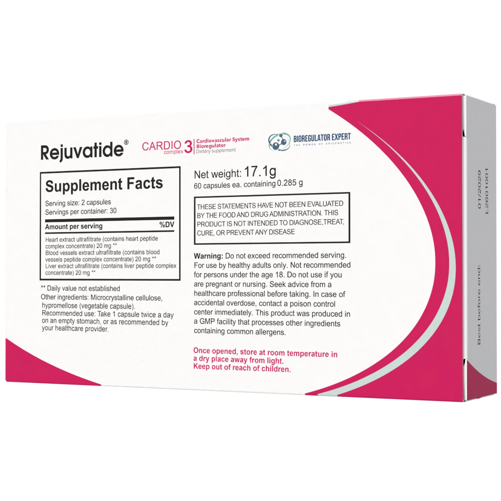 Cardio Complex bioregulator capsules by Integrative Peptides, showing a close-up of the supplement bottle with label.