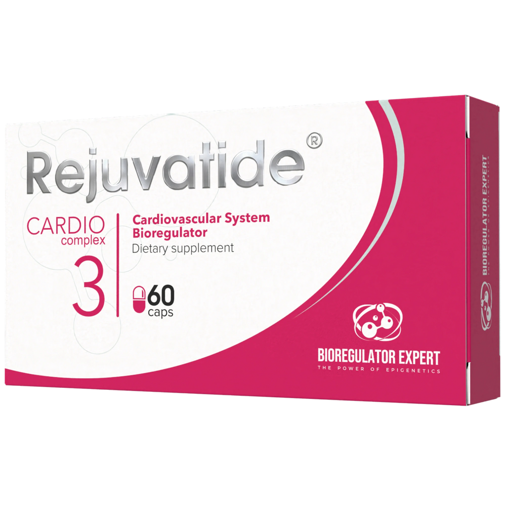 Bioregulator capsules for cardiovascular health from Integrative Peptides, showing a bottle of Cardio Complex supplements.