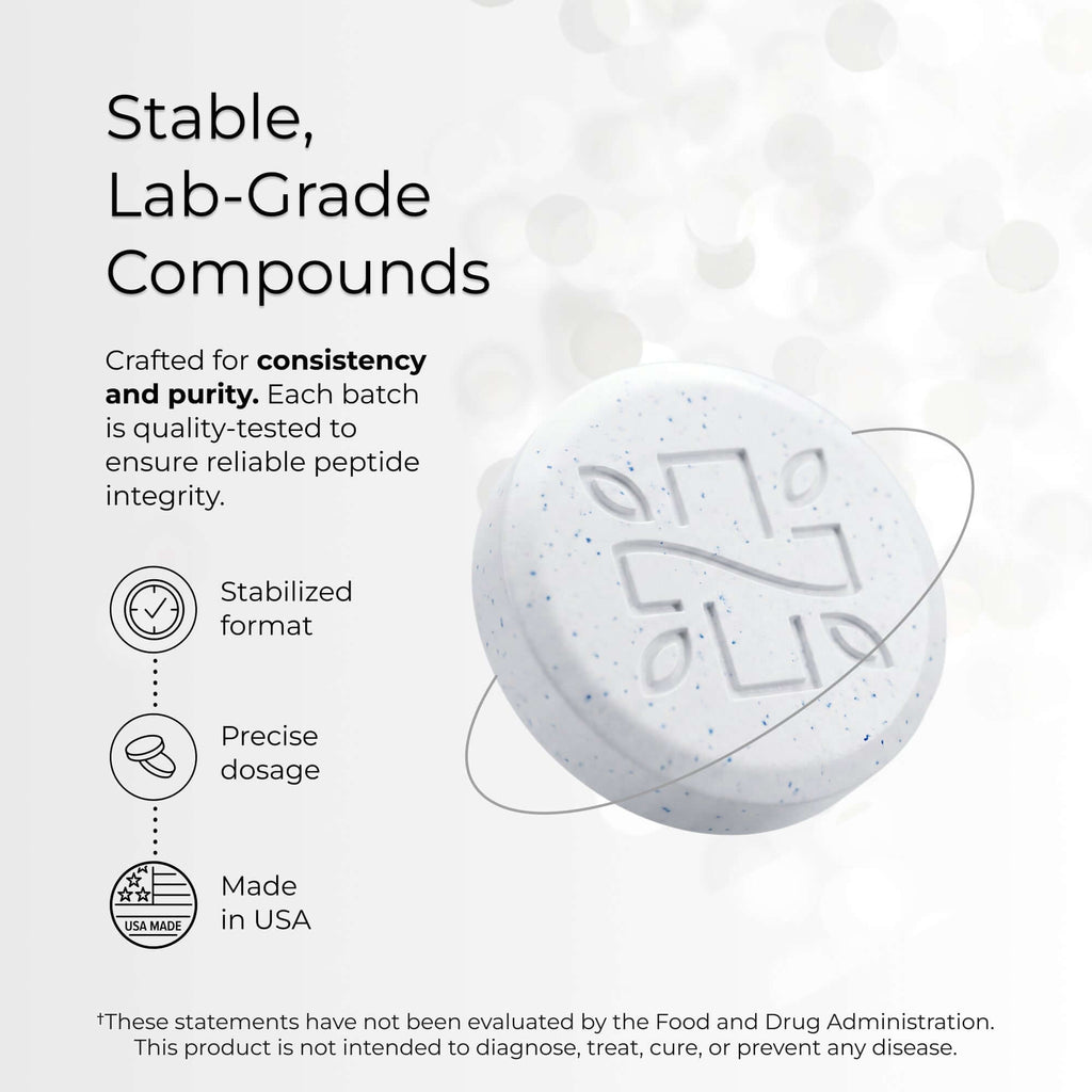 Neurogan Health GHK-Cu Copper Peptide tablets showing a bottle of supplement tablets on a white background.