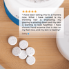 Neurogan Health GHK-Cu Copper Peptide Tablets bottle with testimonial overlay showing supplement tablets and user reviews.
