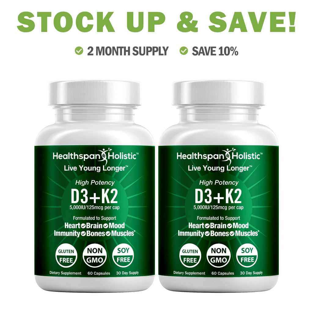 High Potency Vitamin D3 + K2 60 Capsules - Healthspan Holistic