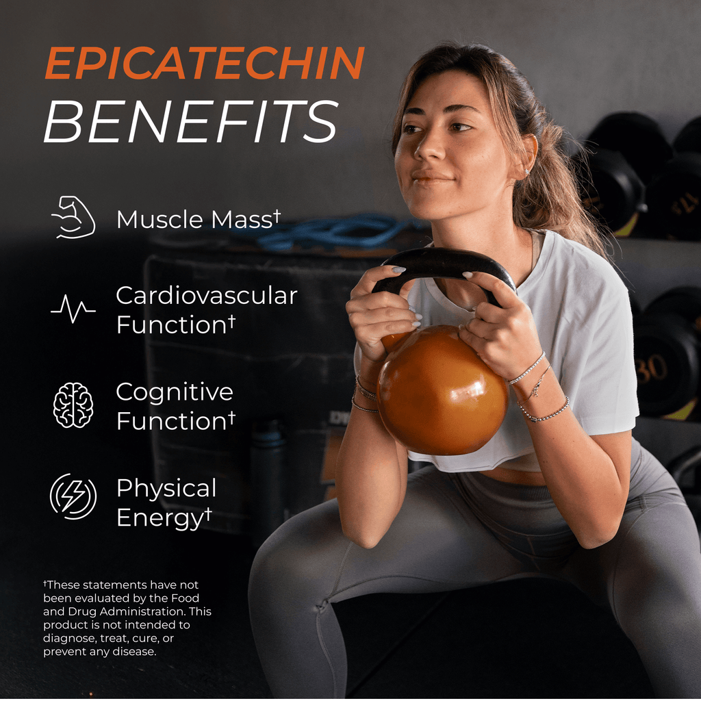 Neurogan Health epicatechin supplement capsules showing benefits for muscle growth and antioxidant support.