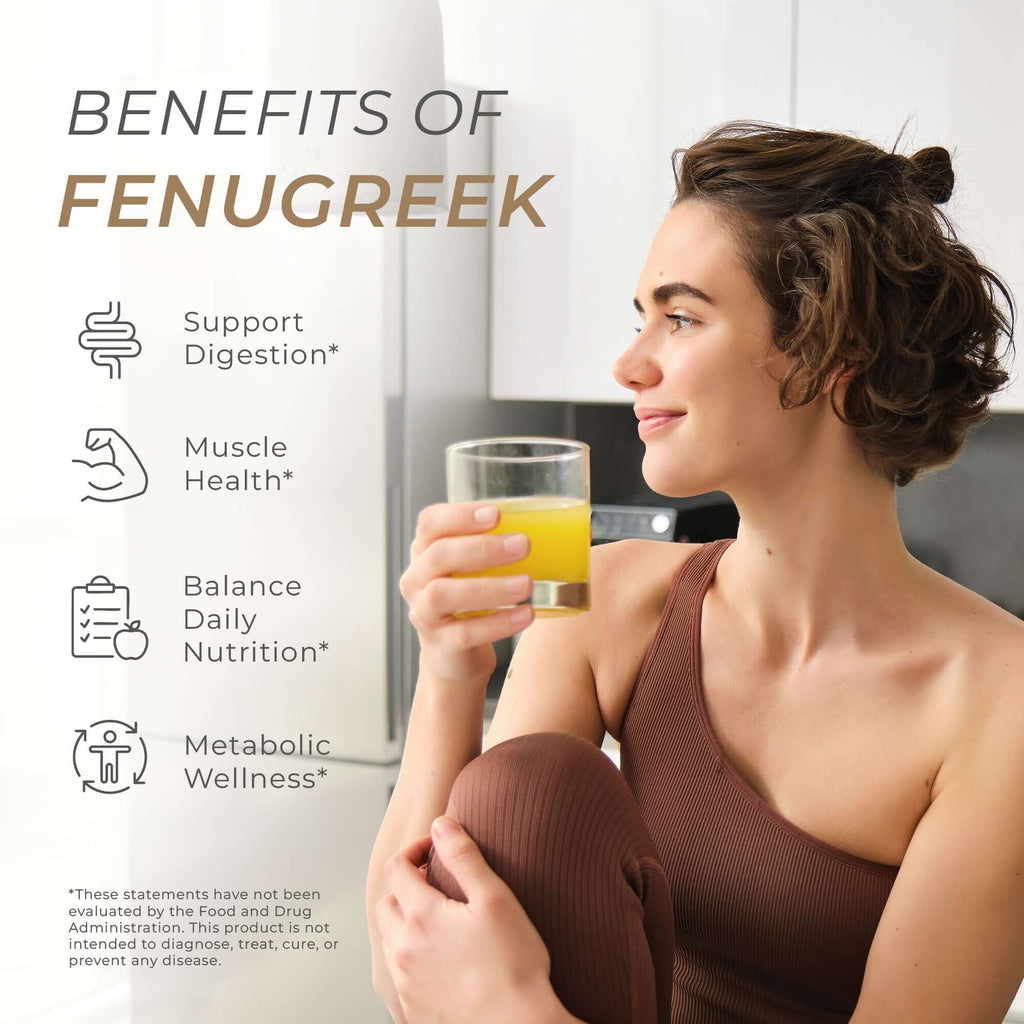 Neurogan Health fenugreek seed capsules, dietary supplements for health benefits, displayed with capsules and fresh fenugreek seeds.