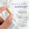 Neurogan Health Fisetin Capsules showing the total dose in a clear container with white capsules arranged on a white background.