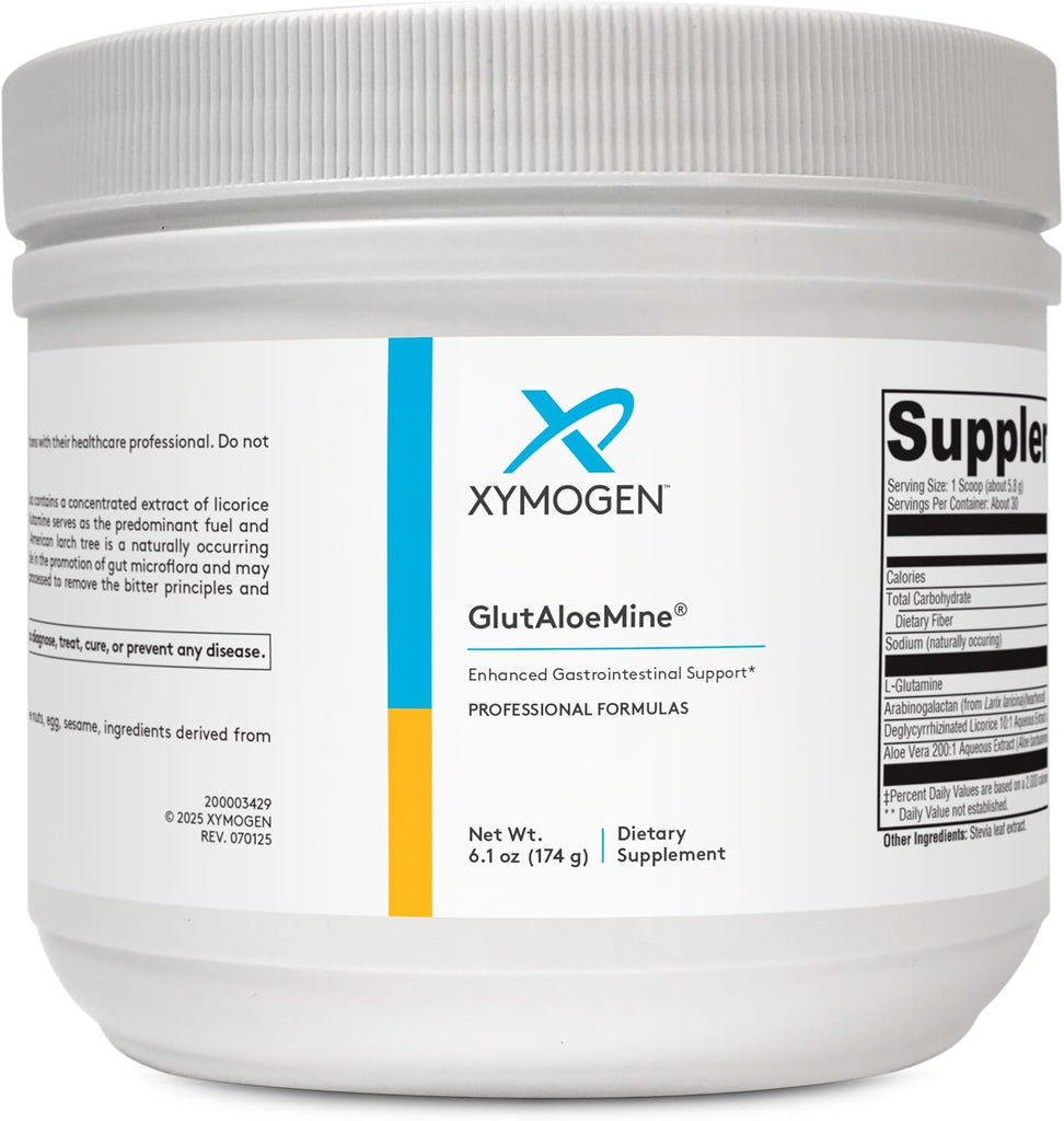 XYMOGEN GlutAloeMine 30 Servings dietary supplement featuring aloe and glutamine in a resealable container.