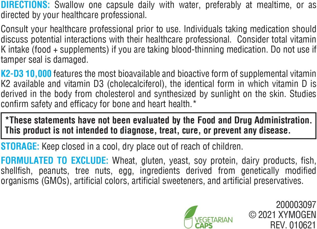 K2-D3 10,000 120 Capsules - XYMOGEN® - Healthspan Holistic