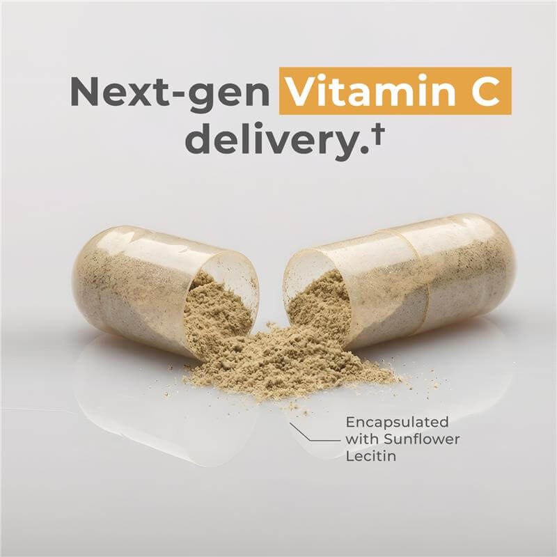 Liposomal Vitamin C supplement by Neurogan Health, showing the encapsulated capsules in a clear container.