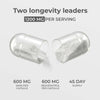 Neurogan Health NAD+ Resveratrol capsules in a bottle, showing the supplement content per capsule for vitamins and health support.