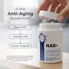 Neurogan Health NAD+ capsules supplement, showing the bottle and capsules, highlighting vitamins and supplement benefits.
