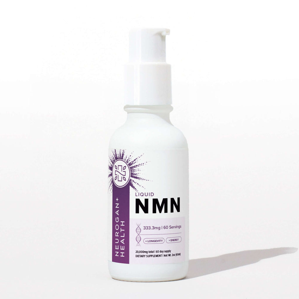 Neurogan Health NMN Drops bottle with dropper, close-up of supplement packaging and label, vitamins and supplements product.