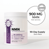 Neurogan Health NMN capsules with 900mg of concentration, showing beige capsules arranged in a bottle for vitamins and supplements.