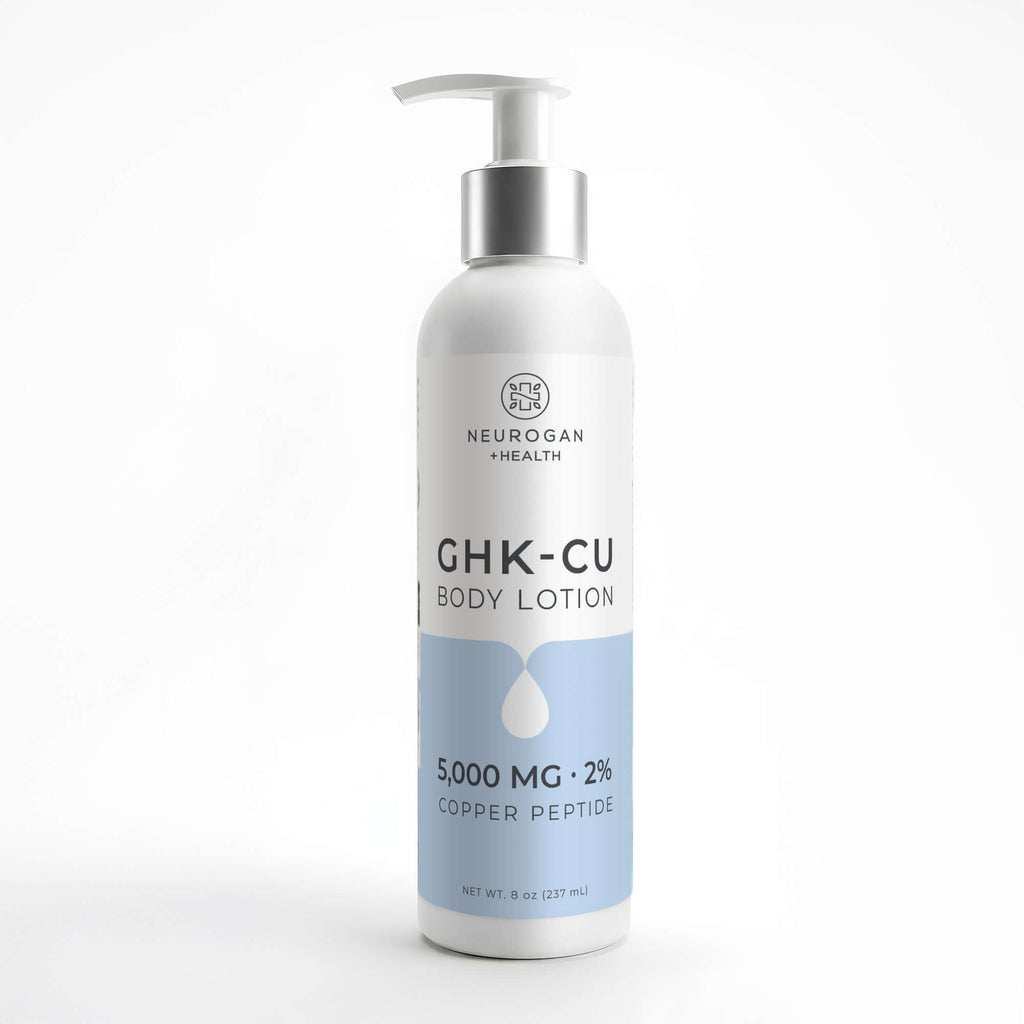 Neurogan Health GHK-Cu Lotion with 5000mg of copper peptide, 8oz bottle, showing the lotion container and label.