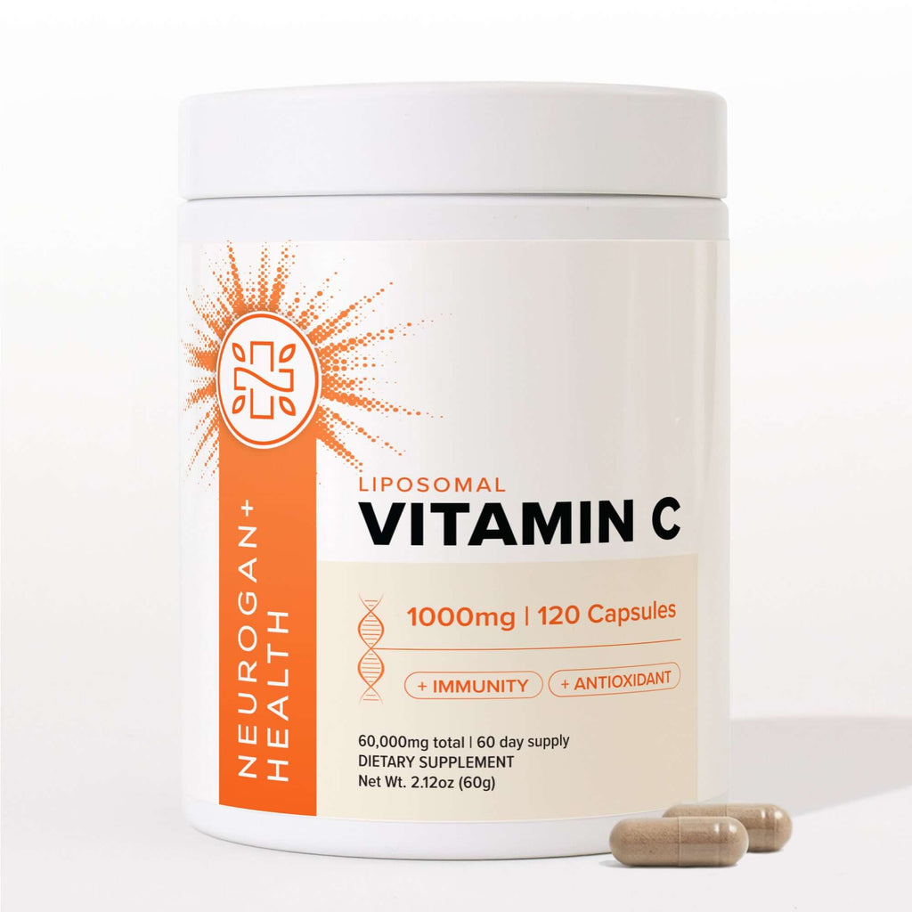 Liposomal Vitamin C capsules from Neurogan Health, 1000mg, in clear gel capsules, for immune support and antioxidant benefits.