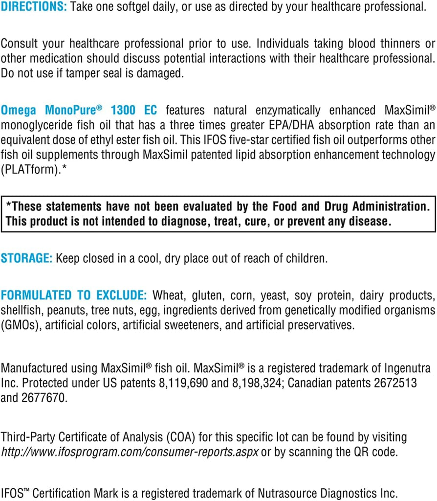 Omega MonoPure® 1300 EC 120 Softgels - XYMOGEN® - Healthspan Holistic