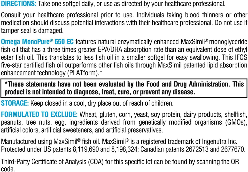 Omega MonoPure® 650 EC 120 Softgels - XYMOGEN® - Healthspan Holistic