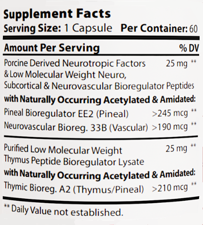 PinealPep 60 capsules supplement by Integrative Peptides, showing the bottle with label and supplement facts on a white background.
