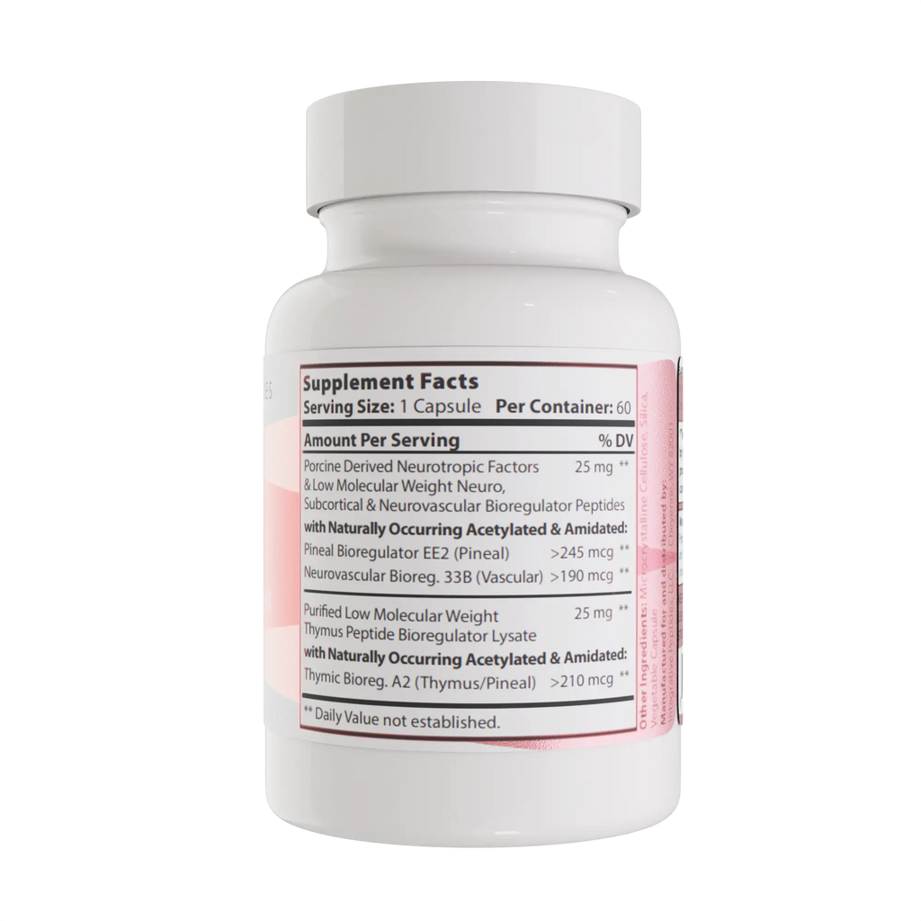 PinealPep 60 capsules by Integrative Peptides, showing the supplement bottle with label and capsules inside.