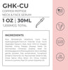 Neurogan Health GHK-Cu Copper Peptide serum bottle for neck and face, with dropper, showcasing the serum's packaging and design.
