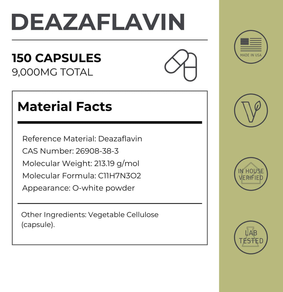 Deazaflavin capsules from Neurogan Health, vitamin supplement bottles with label showing product details.