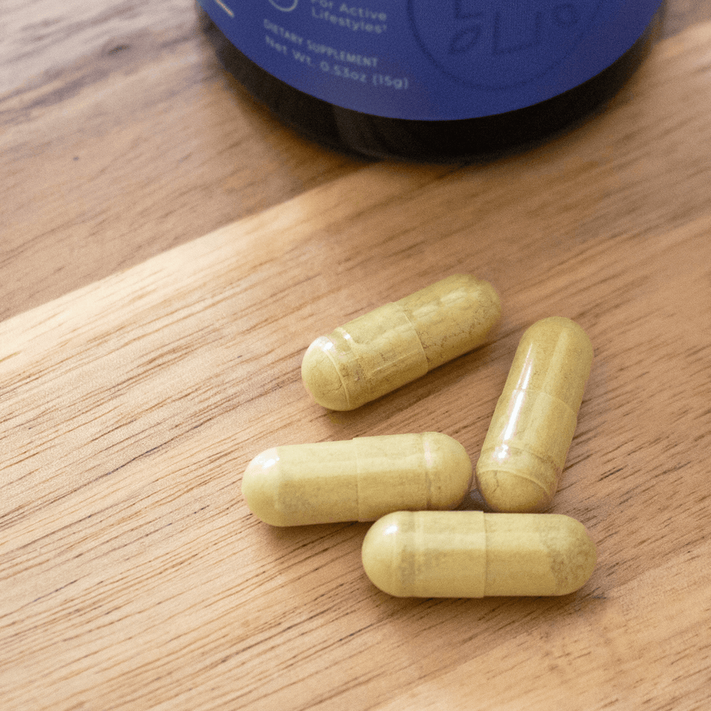 Close-up of Neurogan Health Fisetin Capsules in a clear container, highlighting their supplement form and packaging.
