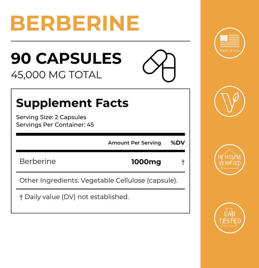 Neurogan Health Berberine capsules supplement facts label showing dosage and nutritional information.