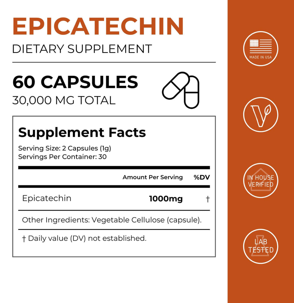 Neurogan Health Epicatechin supplement capsules with supplement facts label showing nutritional information and ingredients.