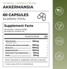 Neurogan Health Akkermansia probiotic supplement facts label showing capsules, vitamins, and supplement details.