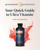 Bottle of Quicksilver Ultra Vitamin supplement in a 3.38 fl oz container on a plain background.