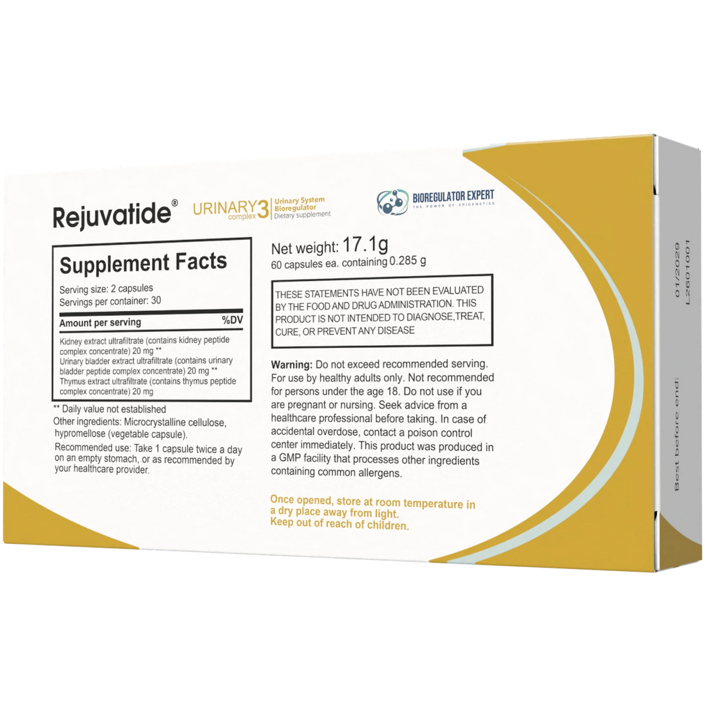 Bioregulator capsules for urinary system health by Integrative Peptides, featuring 60 capsules in the Urinary Complex package.