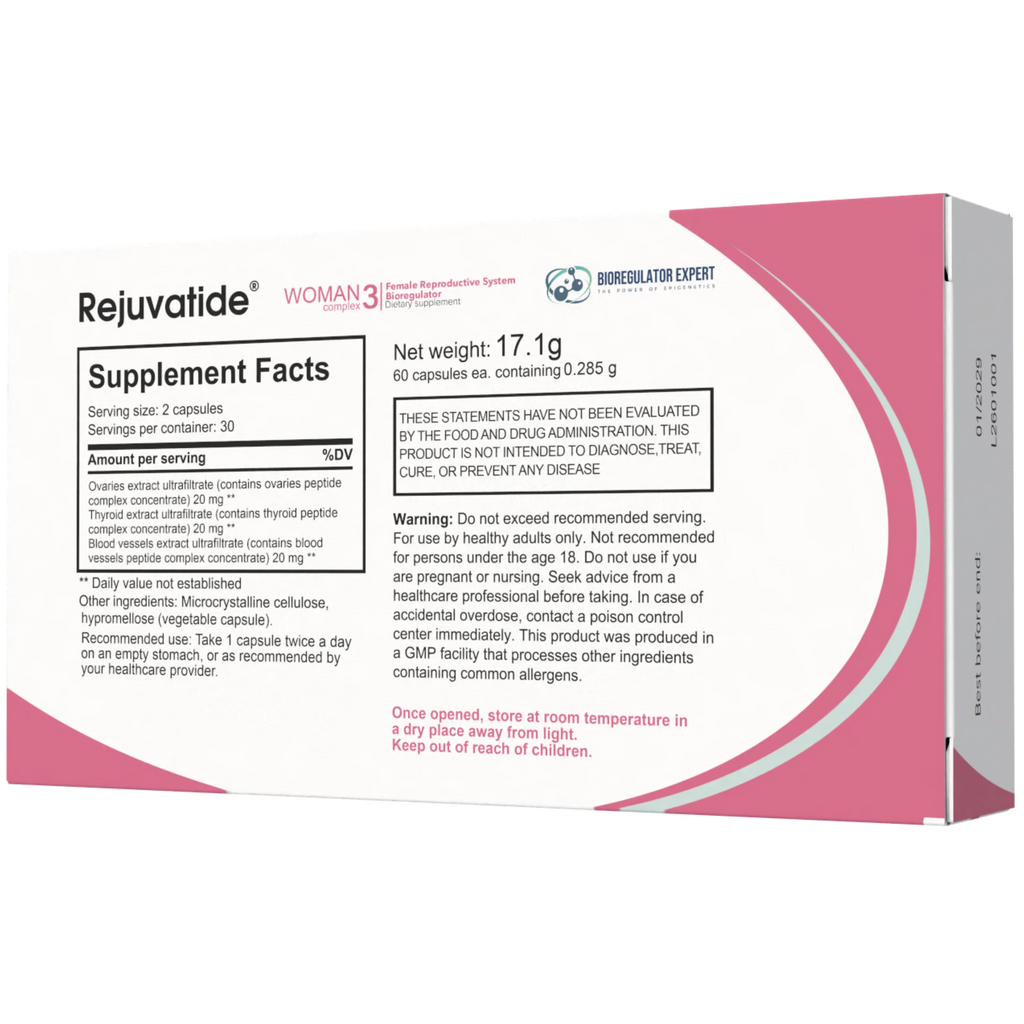 Back view of woman with natural posture, representing health and wellness, for Woman Complex female reproductive system bioregulator capsules.