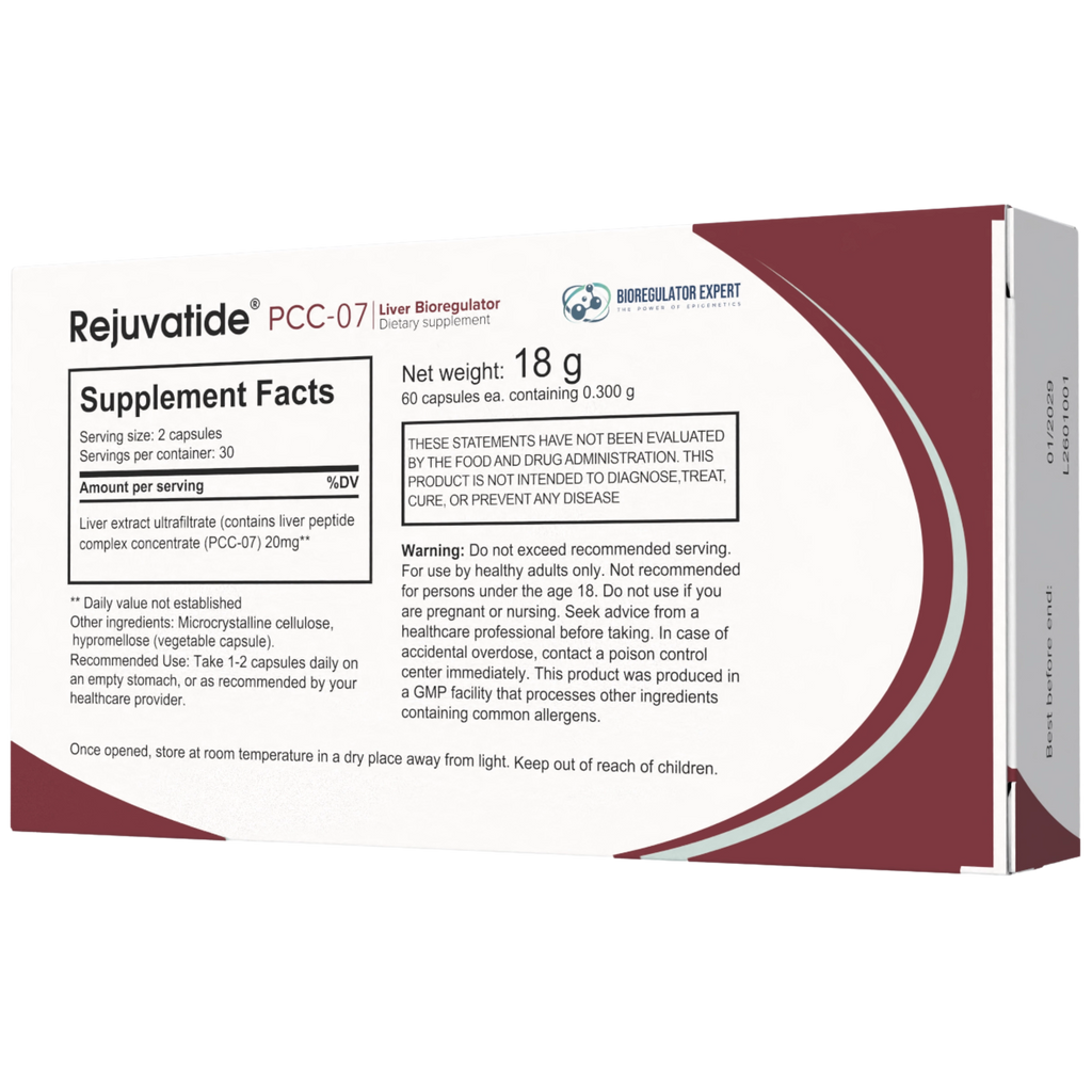 Back view of Integrative Peptides Liver PCC 07 bioregulator supplement bottle with label details visible.