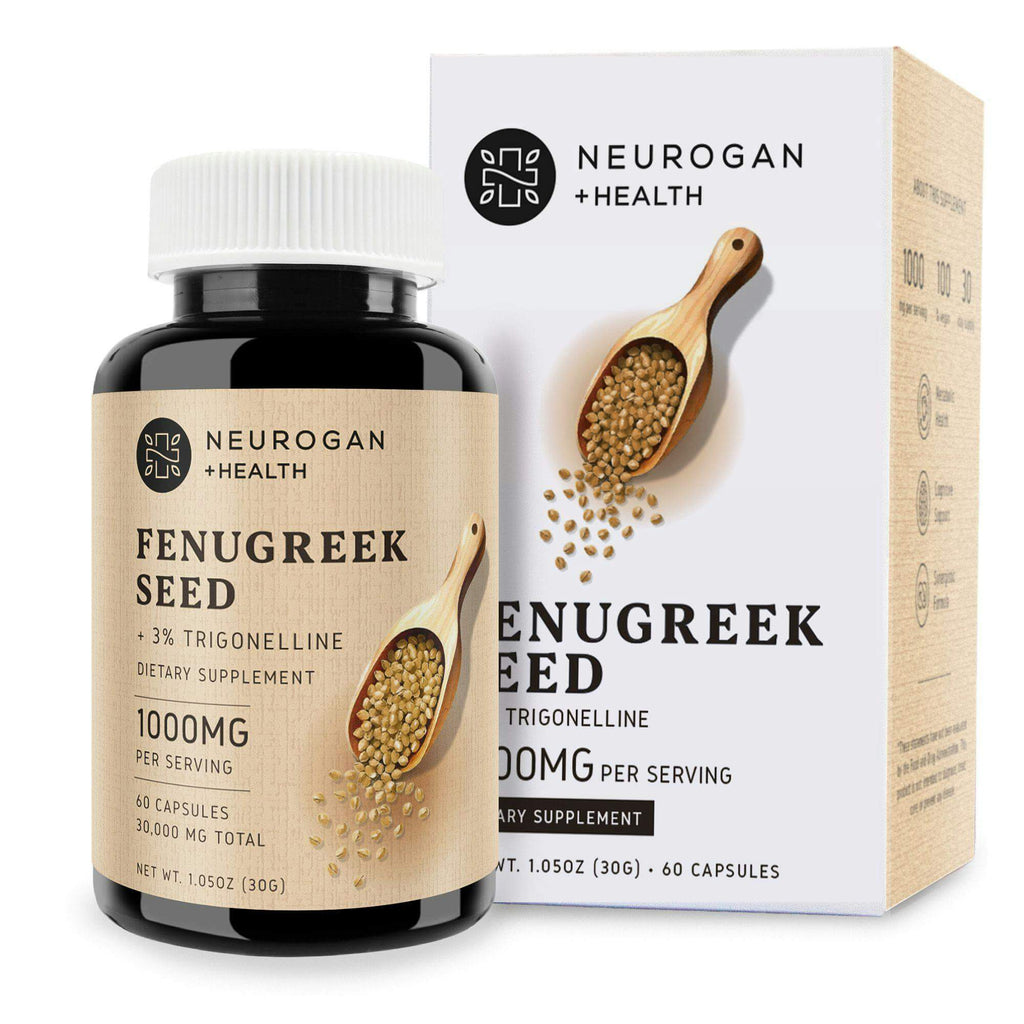 Neurogan Health fenugreek seed capsules in a bottle, dietary supplement for health and wellness.