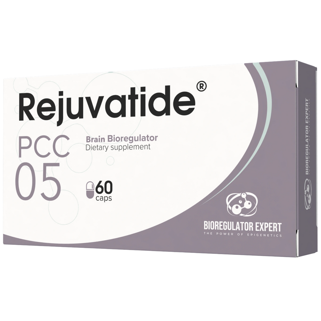 Front view of Integrative Peptides Brain Bioregulator capsules in a clear container, showing 60 capsules for cognitive support.