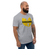 Men's fitted heather grey cotton T-shirt from Healthspan Holistic, showing right front view with logo and comfortable fit