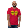 Red men's fitted cotton T-shirt with "Healthspan Clan" logo on front, by Healthspan Holistic.